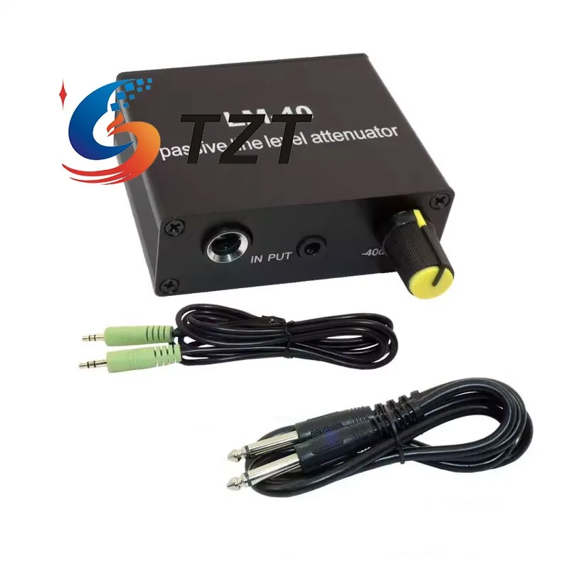 TZT LM-40 Atenuador de audio de nivel de línea pasivo Tarjeta de sonido y convertidor de audio de altavoz exterior con cables de audio de 3,5 mm/6,5 mm