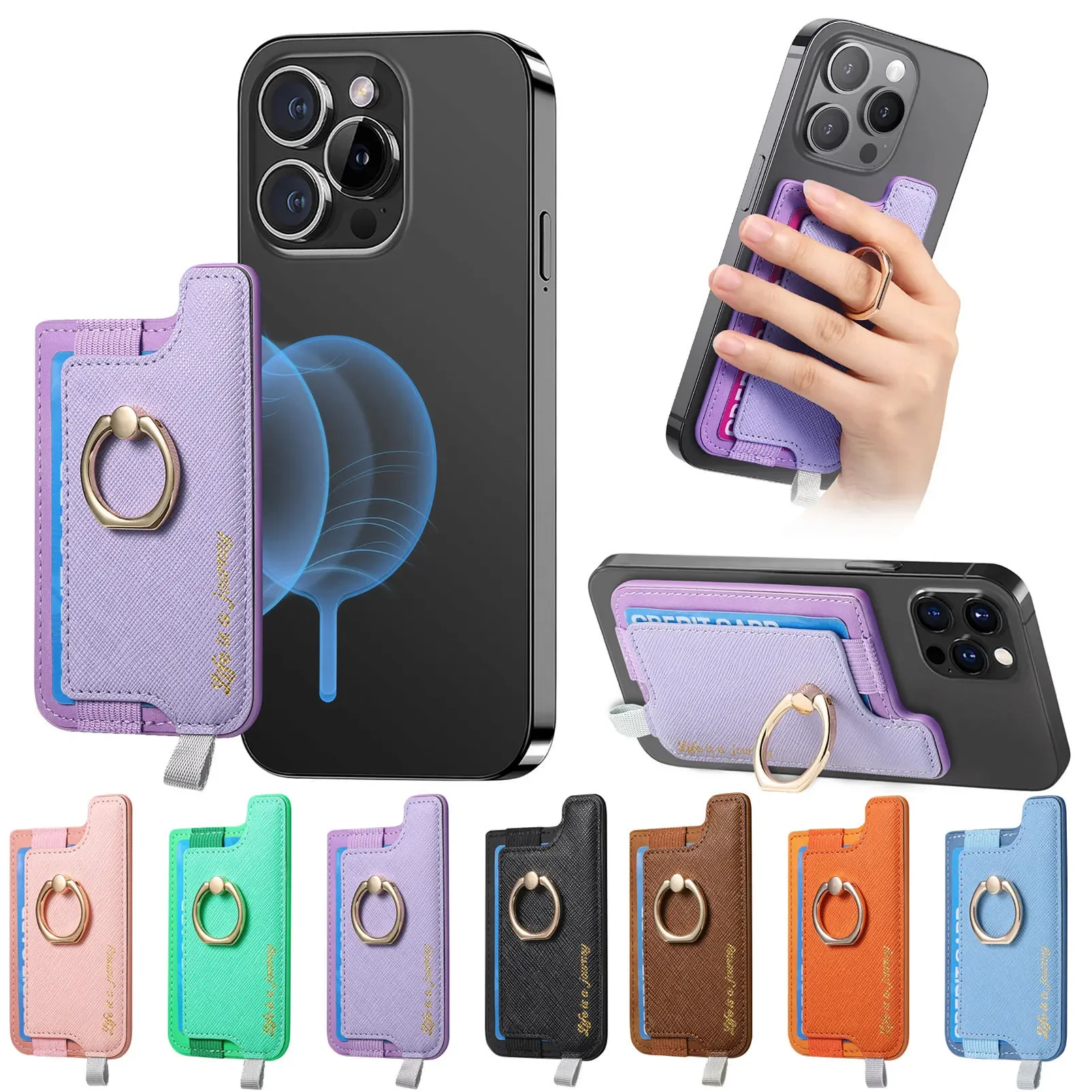 Bolsa de teléfono Universal, funda tipo billetera de cuero para iPhone 15 16 Pro Max 14 13 12, funda tipo billetera para tarjetas MagSafe, funda con soporte de anillo magnético - imagen 4