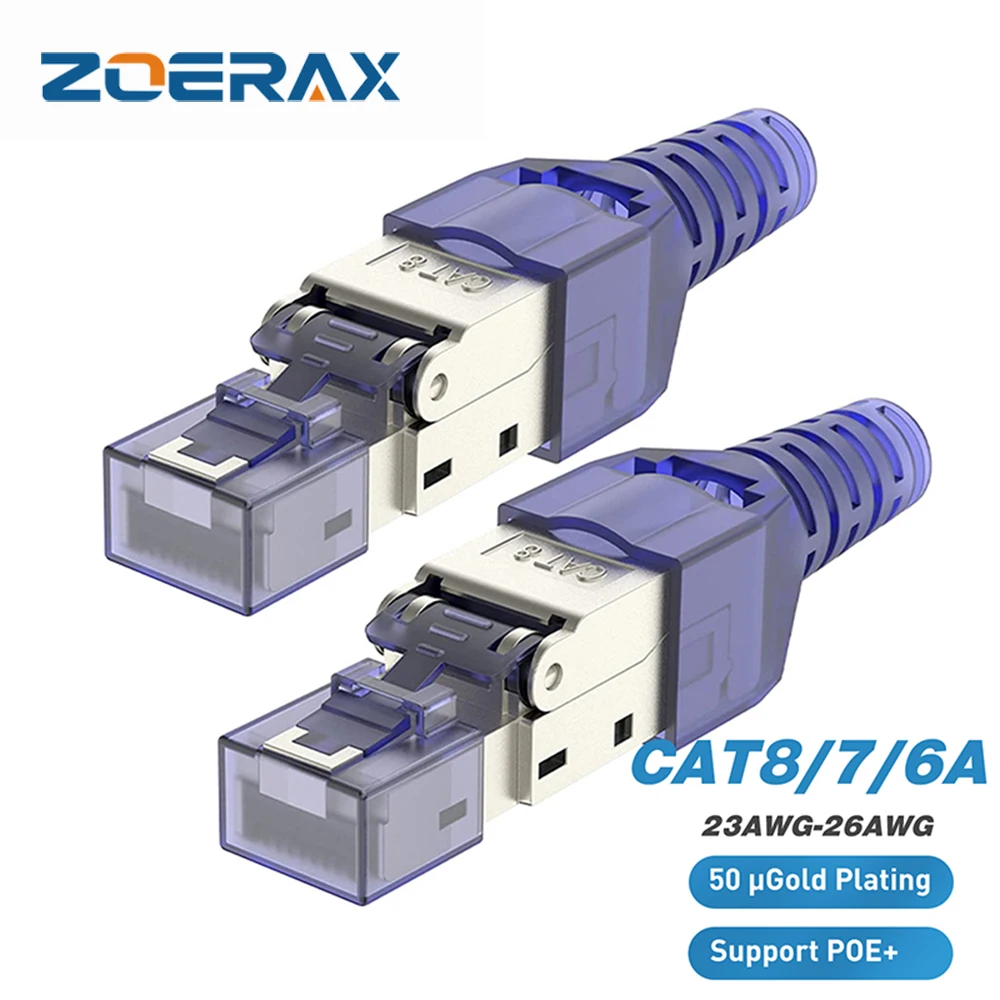 ZoeRax Conector RJ45 CAT8 Blindado Sin Herramientas 10Gbps POE