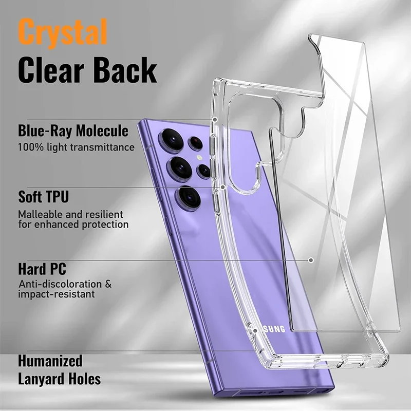 Hybird-funda de teléfono acrílica para Samsung Galaxy S24 S23 S22 Note 20 Ultra S21 S20 FE Plus, funda trasera suave de silicona transparente de lujo - imagen 2