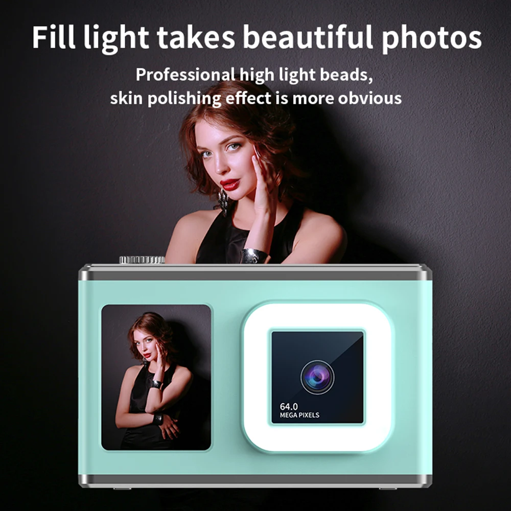 Cámara grabadora de vídeo Digital de 64MP, pantalla de 2,4 pulgadas, videocámara para niños, lámpara de Flash, cámara compacta con Zoom 8x para fotografía de principiantes - imagen 3