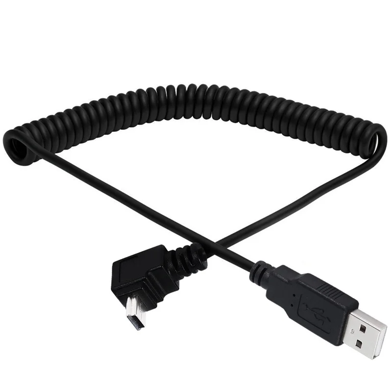 Muelle espiral en espiral USB 2,0 A macho a 90 grados en ángulo MINI 5 pines Cable de enchufe macho izquierdo y derecho - imagen 3
