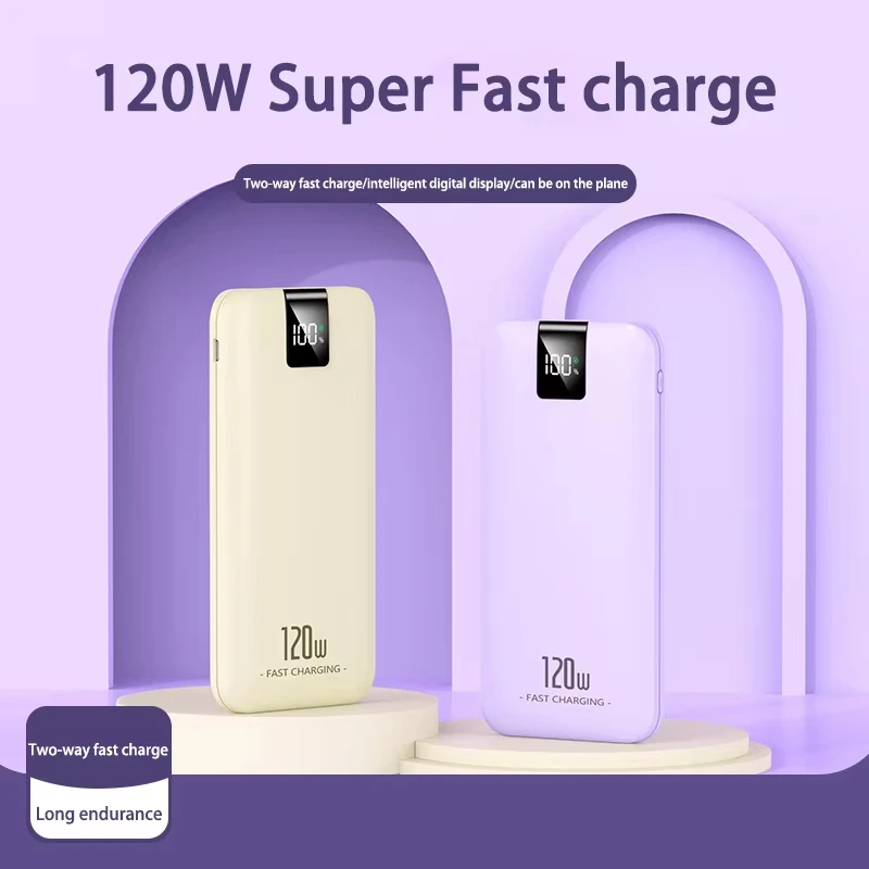 Batería de carga súper rápida de 120 W 200000 Banco de energía mAh 100000 Pantalla digital cuadrada portátil liviana de alta capacidad mAh - imagen 2