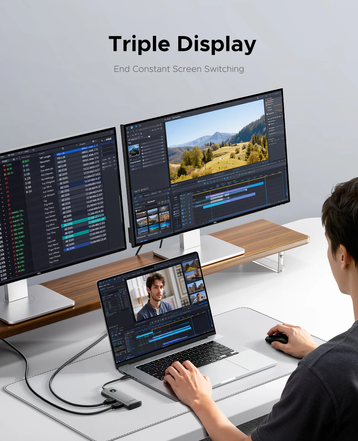 ORICO 8-en-1 USB 3,0 HUB Triple pantalla expansor dos HDMI-COM 4K60HZ PD100W adaptador divisor para MacBook portátil estación de acoplamiento - imagen 3