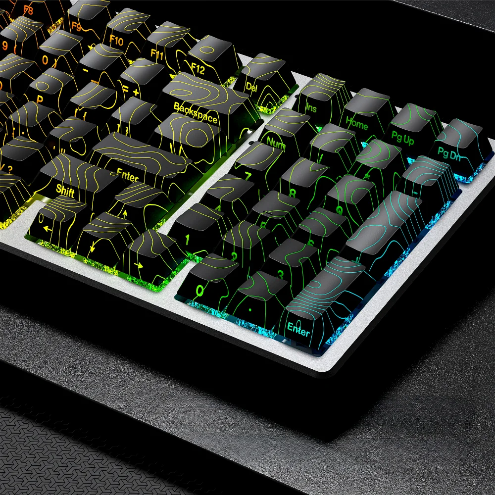 Tapa de llave de cereza tallada lateral transparente, línea 1.0T, PBT 128 teclas para interruptor MX HI75 HI8 68 F99 104 64 Wooting, teclado mecánico