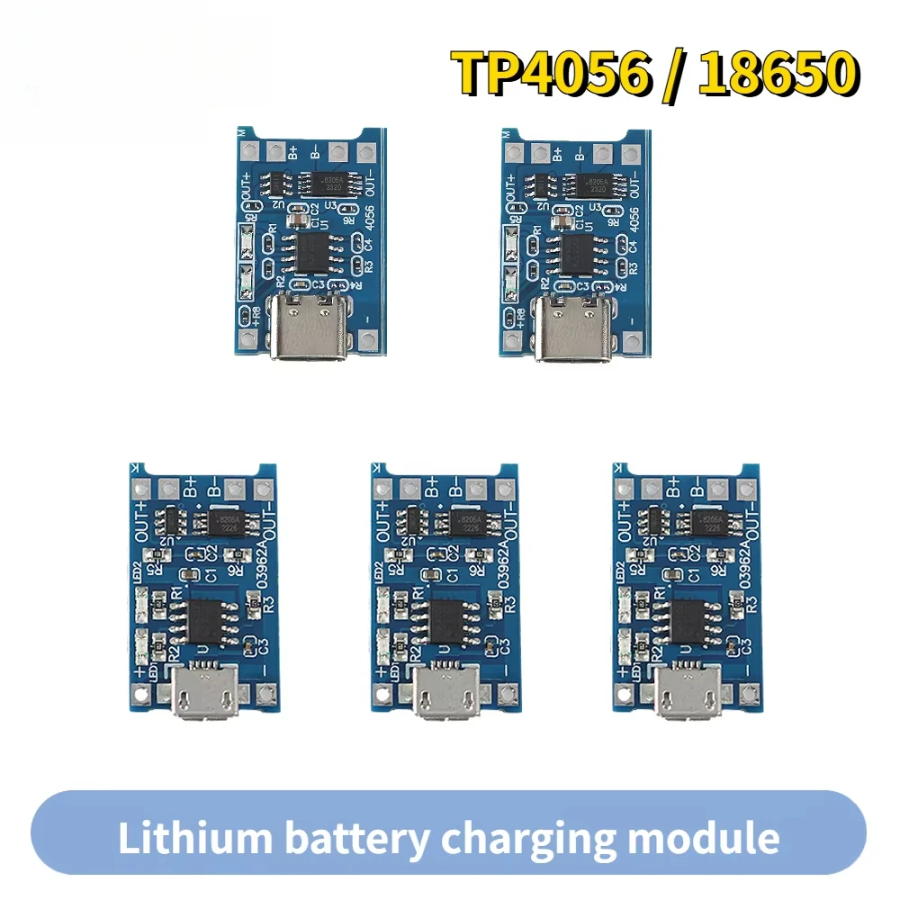 5 uds 1A 18650 Placa de protección de carga de batería de litio Micro/tipo-c/Mini módulo de carga USB módulo de función de protección TP4056 - imagen 2
