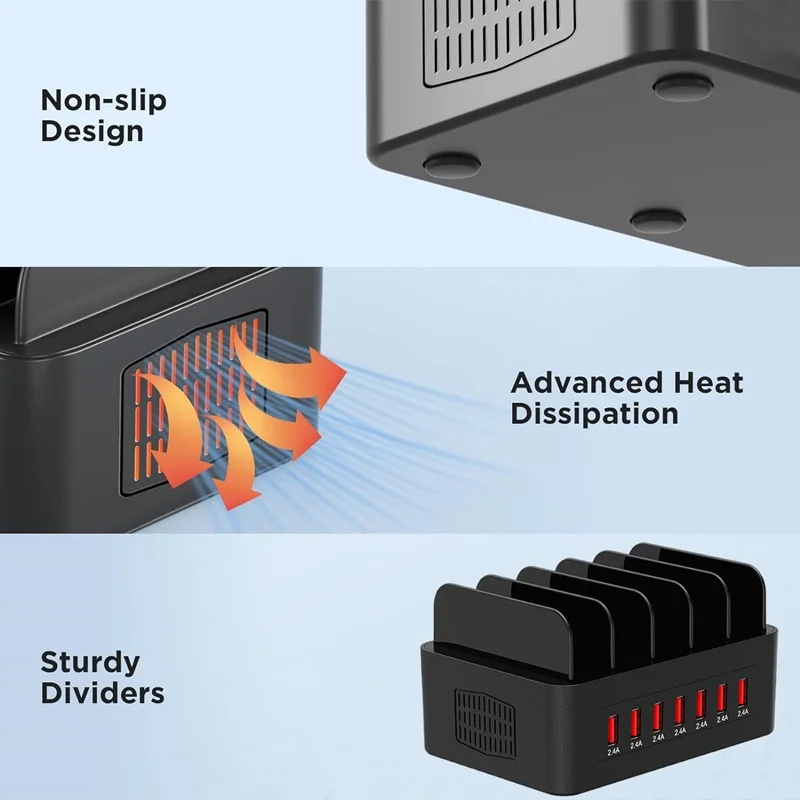 Cargador Multi USB Universal de 100W, estación de carga rápida USB de 7 puertos, soporte para tableta para Ipad, Iphone 15, 14, 13, 12 Pro Max, Samsung S24 - imagen 5