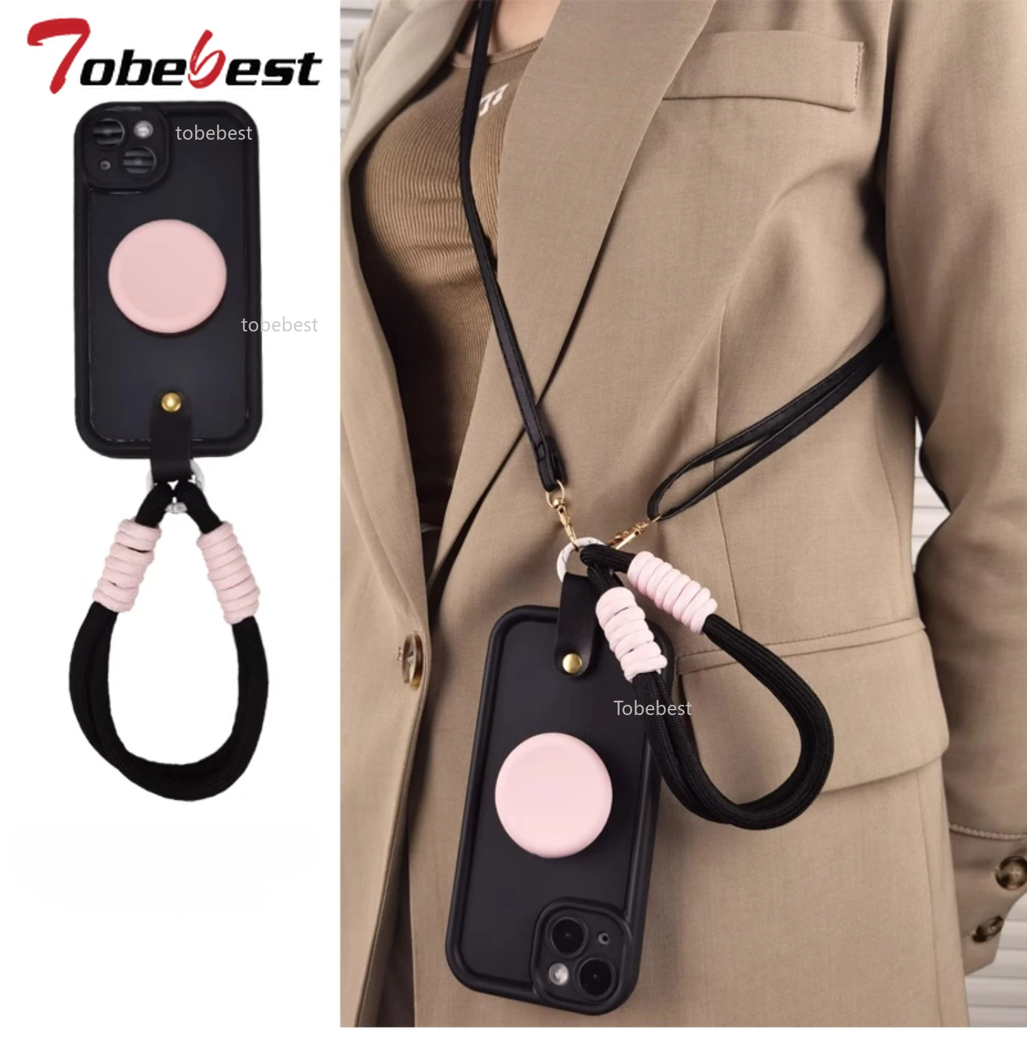 Funda con correa para muñeca y collar con cordón cruzado para Xiaomi Redmi Note 14 13 12 11 Pro Plus 14C 13C 4G 5G, funda con soporte para teléfono Candy - imagen 5