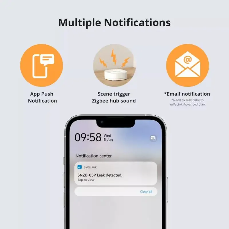 SONOFF-Sensor de fugas de agua SNZB-05P Zigbee, detección de fugas y goteo, alertas en tiempo Real, compatible con asistente doméstico ZHA Zigbee2Mqtt - imagen 4