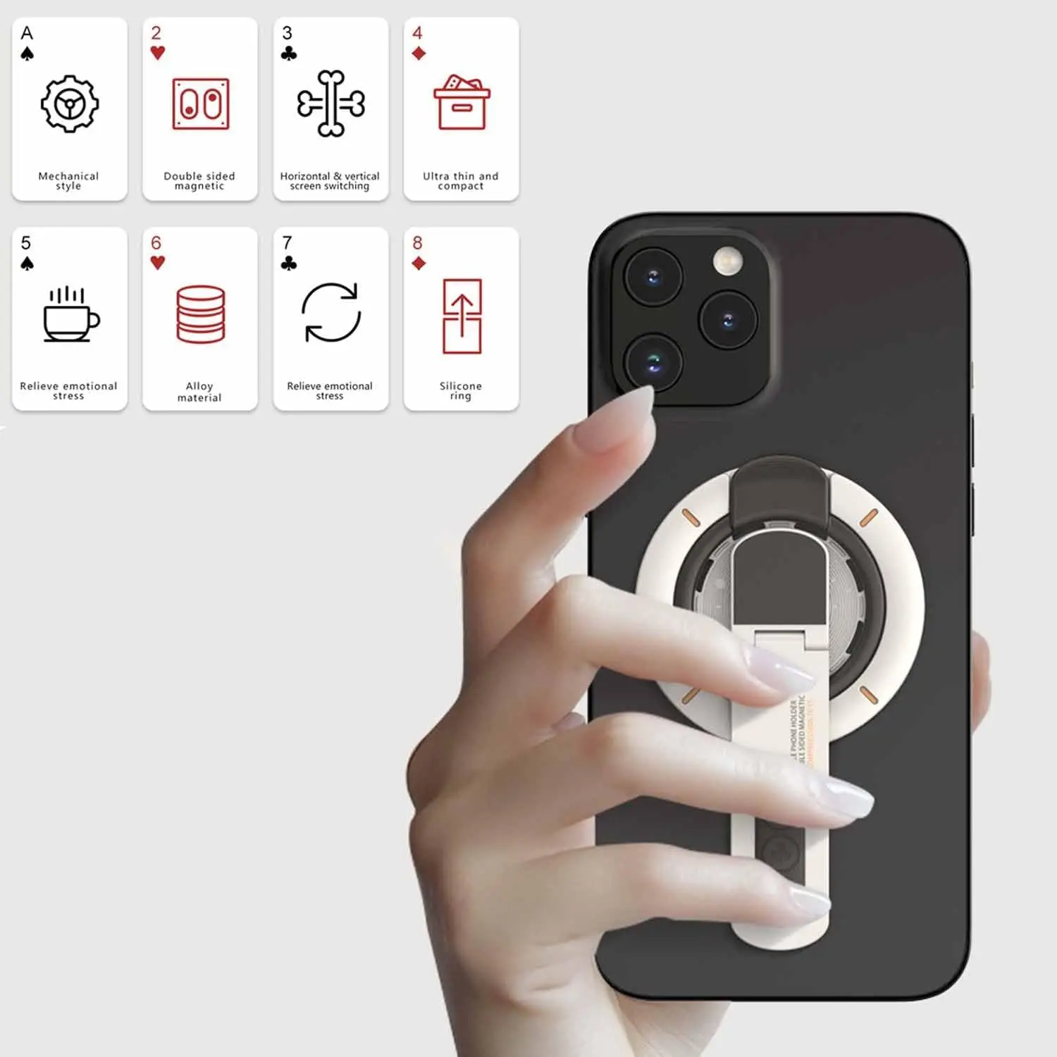 Soporte magnético para anillo de dedo 360 ° Soporte de empuñaduras de teléfono magnético de doble cara con rotación para Magsafe iPhone 17 16 15 14 13 12 Pro Max - imagen 2