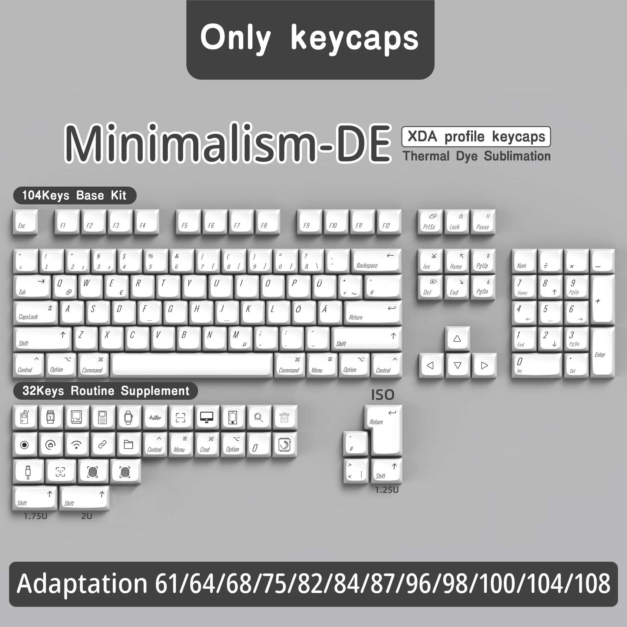 XDA Keycaps PBT francés alemán español Reino Unido Abnt2 Keycap para teclado mecánico con diseño ISO teclas de sublimación DE tinte ES DE FR BR - imagen 4