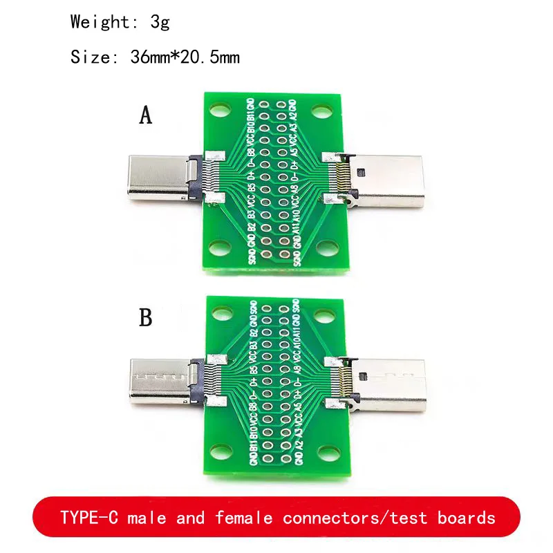 Placa de prueba de cabezal macho y hembra de TYPE-C, pin de fila de inserción positiva y negativa de doble cara, adaptador USB 3,1 macho a hembra, 24P - imagen 2