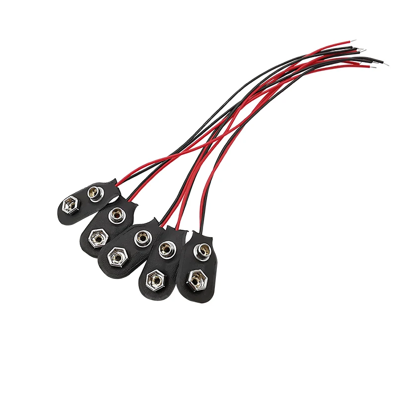 Clips de batería de 9V, conector de conexión de Cable rojo y negro, Clip de batería de 9 voltios, abrazadera a presión, cables de prueba, longitud de 15CM, 5 uds.