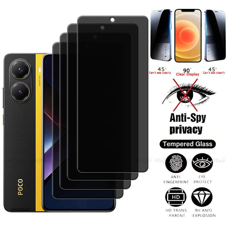 4 Uds para Poco X7 Pro vidrio Xiaomi Poco X7 Pro vidrio templado 9H teléfono privacidad Anti-espía cubierta pegamento Protector de pantalla Poco X7 Pro