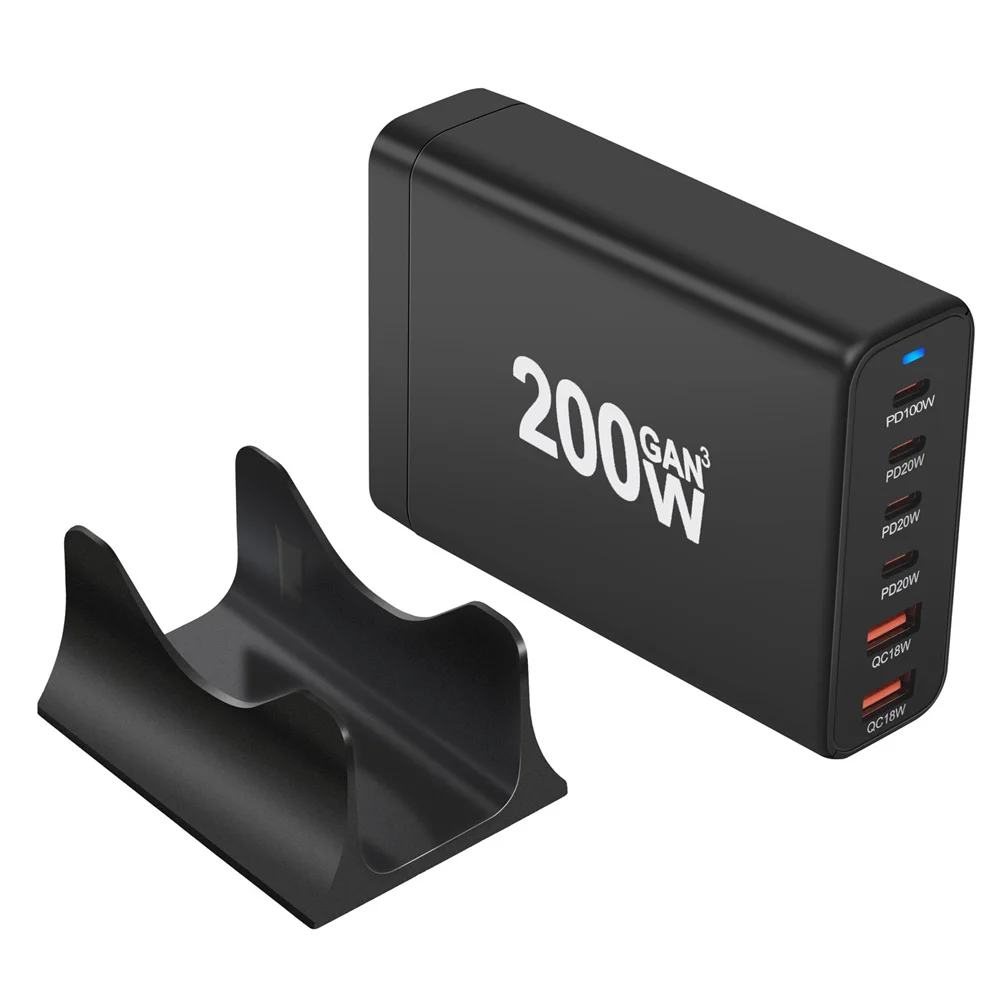 Nuevo cargador GaN de 200W, cargador USB tipo C PD de 6 puertos, carga rápida USB 3,0 tipo C, cargador USB para teléfono móvil - imagen 2