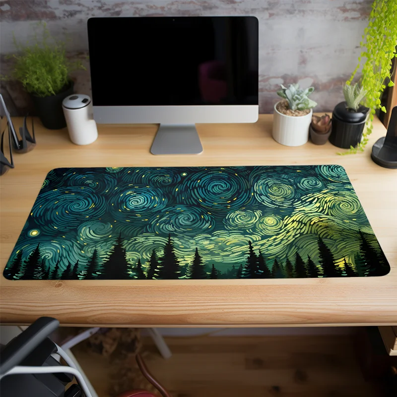 Alfombrilla de ratón para juegos extendida Starry Night Forest, alfombrilla de escritorio grande con base de goma antideslizante con bordes cosidos para el hogar, la oficina y los juegos - imagen 3