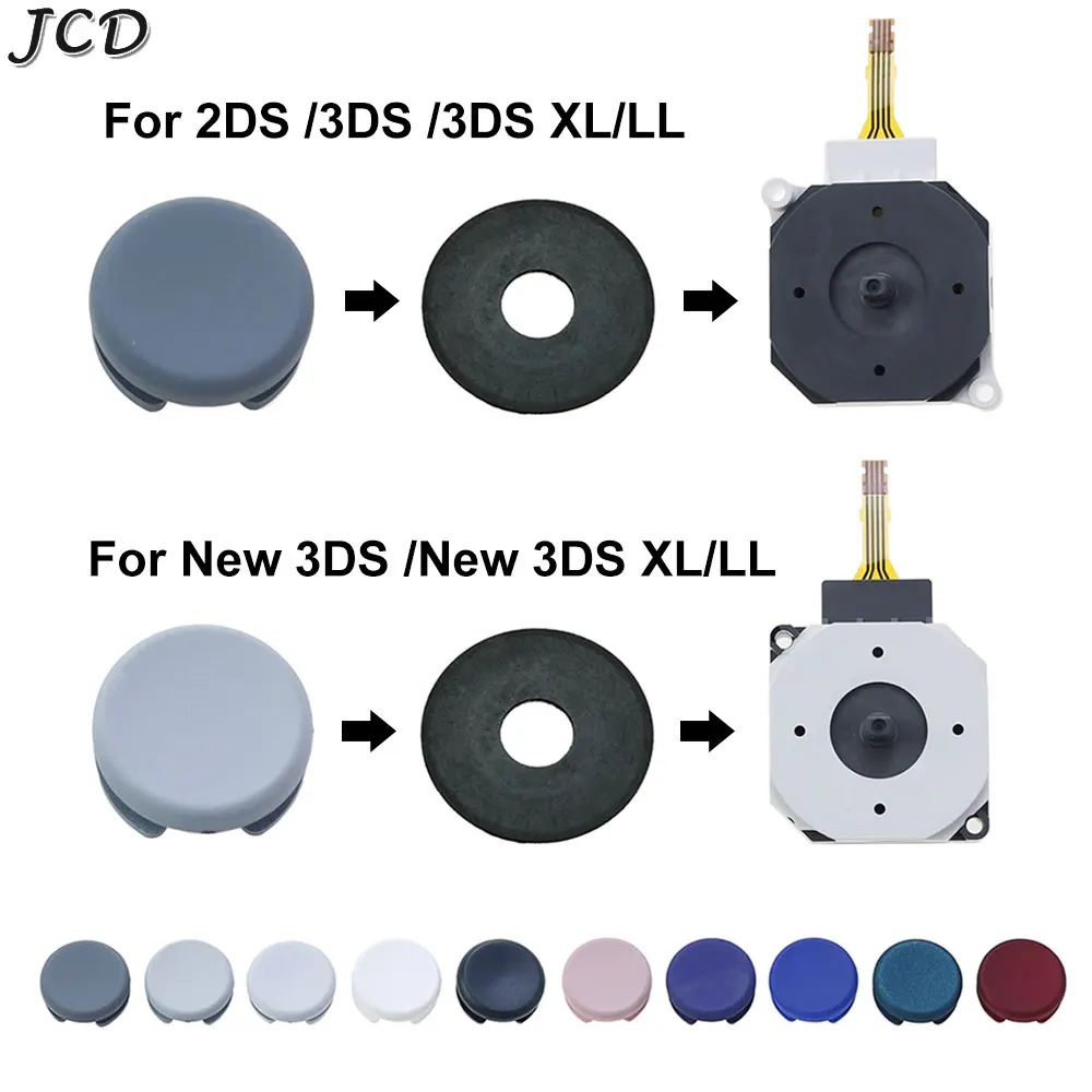 JCD 1 Juego de joystick de botón de palanca de pulgar + tapa de palanca basculante + almohadilla de anillo de polvo para 2DS 3DS 3DSXL para nuevo 2DS 3DS XL LL