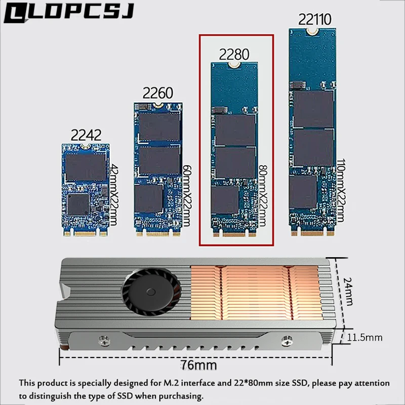 Teucer-enfriador de unidad de estado sólido M.2-8 NVME SSD 2280, disipador de calor de cobre, estructura de aluminio, ventilador silencioso, almohadilla térmica de refrigeración activa - imagen 3
