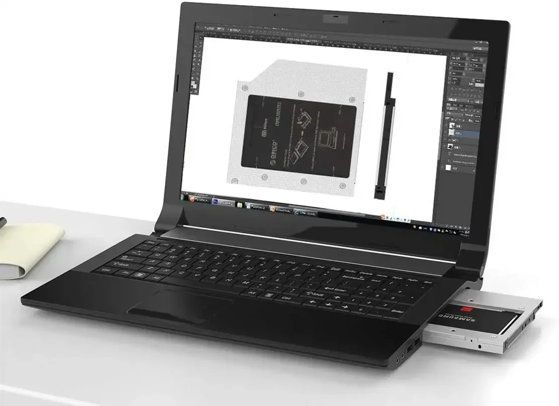 Bandeja de unidad óptica SATA para ordenador portátil de aluminio de 12,7mm, bahía de disco duro para carcasa de chasis HDD SSD de 2,5 "y 1TB + soporte LED SSD - imagen 5