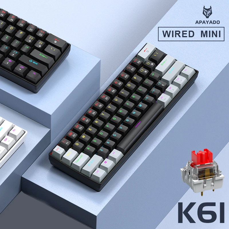 Mini teclado mecánico con cable portátil del 60%, mini teclado APAYADO K61 con cable, interruptor Phantom RGB de 61 teclas, negro, blanco, rojo, rojo/azul - imagen 4