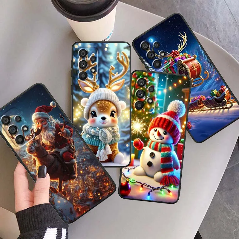 Ciervo luminoso regalo de Navidad para Samsung A73 A72 A71 A55 A54 A53 A52 A51 A13 A22 A16 A15 A05s A14 A05 A06 5G funda de teléfono negra