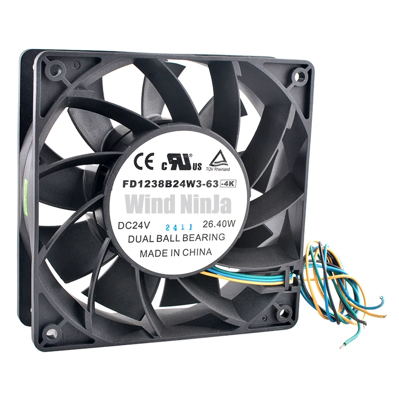 Ventilador de refrigeración de alta velocidad de 12cm y 120mm FD1238B24W3-63 DC24V 26,40W rodamiento de bolas doble de 4 pines para convertidor de frecuencia 120x120x38mm - imagen 3