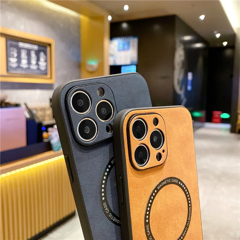 Funda Macsafe de carga inalámbrica magnética de cuero para Magsafe IPhone 14 15 13 12 11 16 Pro Max Plus XR 16Pro 15Pro Mac funda segura - imagen 4