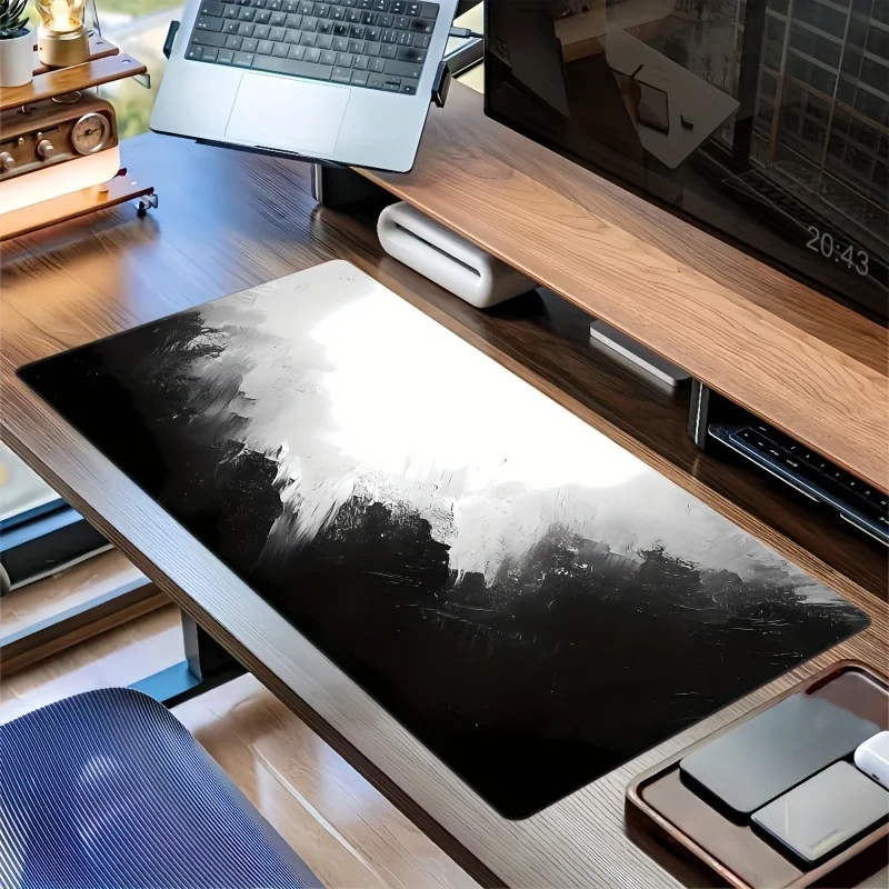 Alfombrilla de ratón con pintura al óleo en blanco y negro, accesorios de escritorio de PC antideslizantes de goma grande, alfombrilla para decoración de teclado de oficina y jugadores - imagen 2