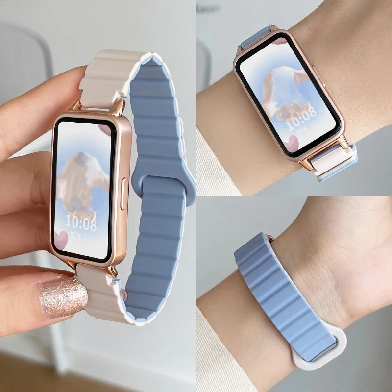 Correa de silicona magnética de Metal milanés para Huawei Band 10 9, Correa de reloj de acero inoxidable para Huawei Band 8, Correa de repuesto, 2 uds. - imagen 2