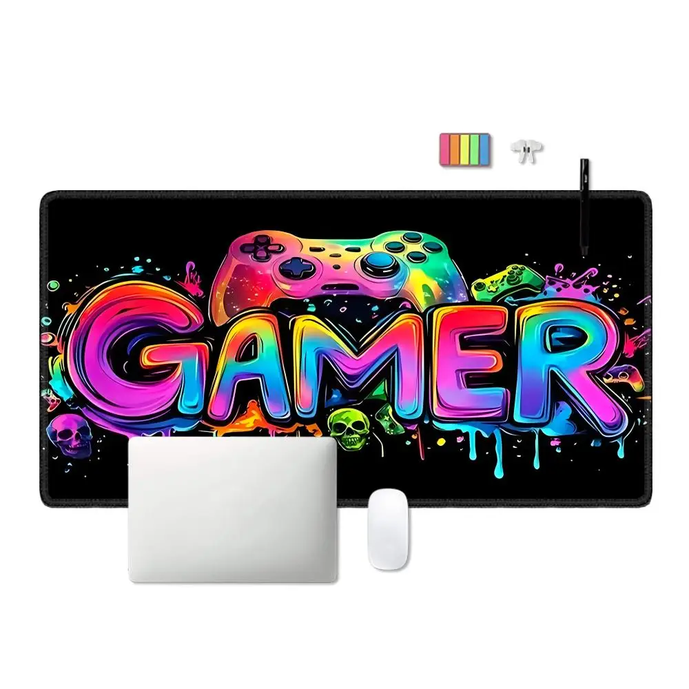 Alfombrilla de ratón grande para juegos, alfombrilla de escritorio con luz negra, Base de goma antideslizante, diseño de consola de juegos, alfombrilla de escritorio para jugadores, accesorios de juegos de oficina - imagen 4