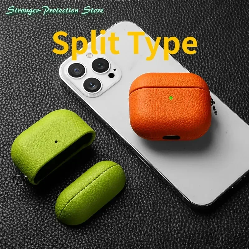 Funda de cuero genuino para AirPods Pro 3, funda AirPods Pro 2 Airpods 4 Airpods 3, funda de piel de vaca con patrón de lichi y hebilla - imagen 2