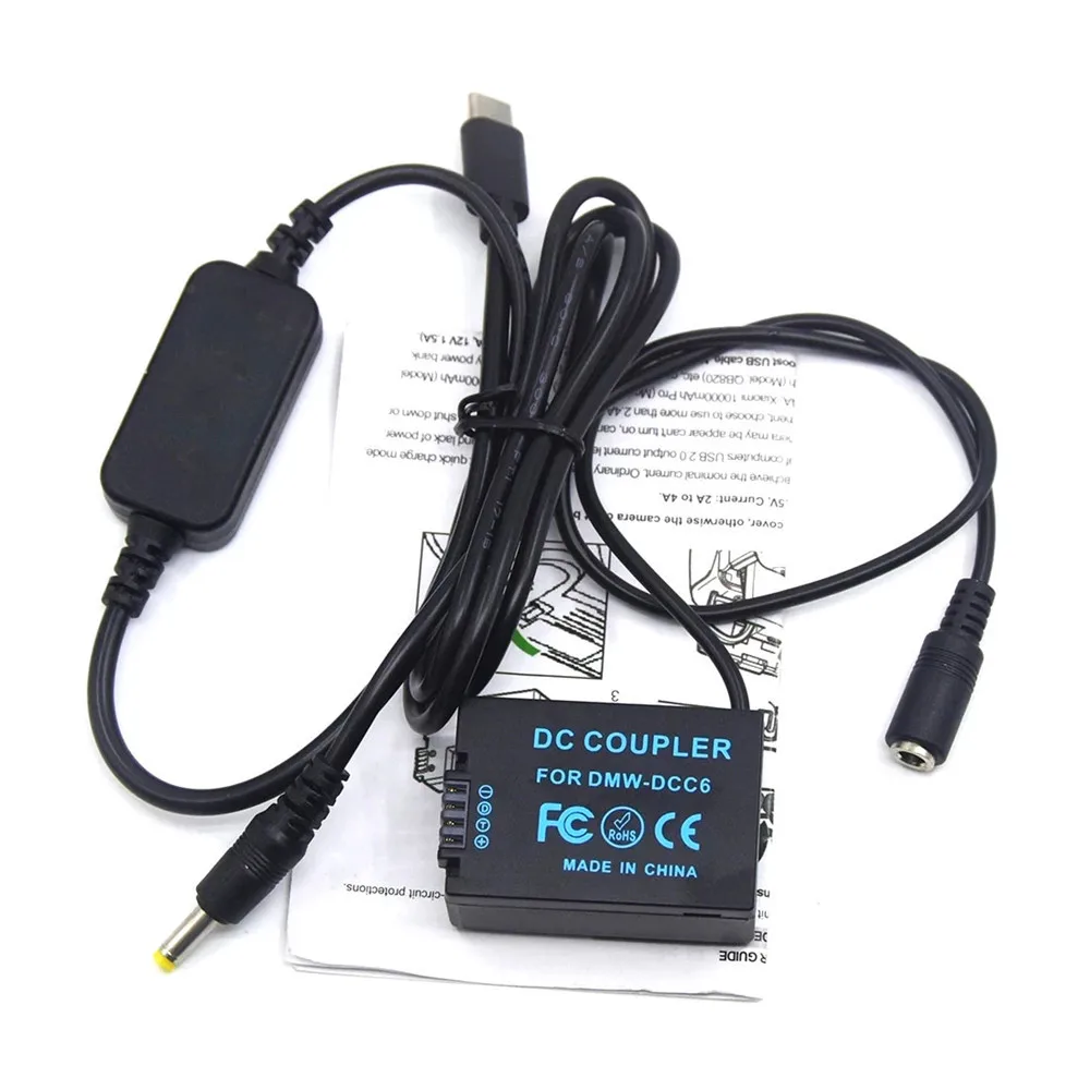 Cable de alimentación USB C + batería simulada DMW-DCC6 DMW-BMB9 para Panasonic DMC-FZ45K FZ47K FZ48K FZ150K FZ60 FZ67 FZ72 FZ70 FZ100 FZ150K - imagen 4