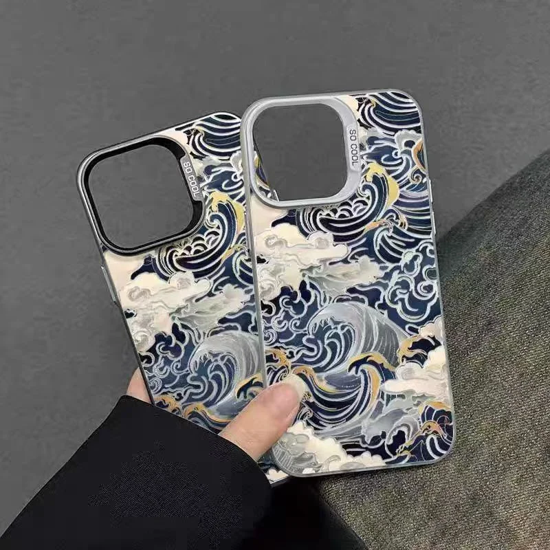 Funda de teléfono IMD electrochapada de ondas japonesas para Xiaomi Poco F6 X6 F5 X5 M6 Pro 4G Mi 13 12 11 Lite 5G NE 14T 13T 12T Pro - imagen 4