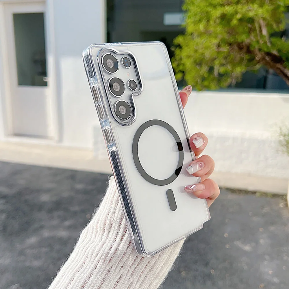 Acrílico transparente de lujo para Magsafe funda de teléfono magnético para Samsung S24 Plus S25 Ultra A56 A36 A26 A16 A15 A06 5G armadura cubierta dura - imagen 3