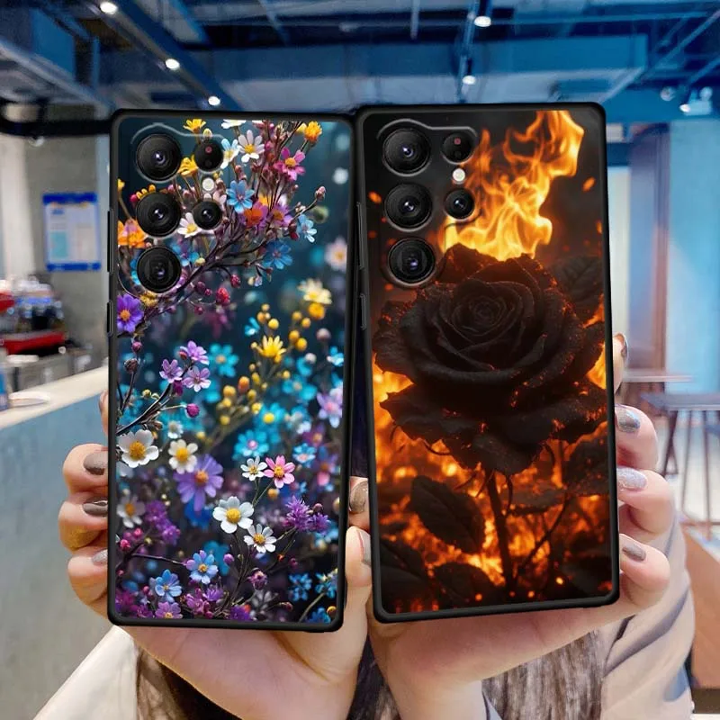 Arte mariposa Rosa flor para Samsung Galaxy S25 S24 S23 S22 S21 S20 S10 Ultra Plus FE 5G negro suave TPU funda de teléfono - imagen 4