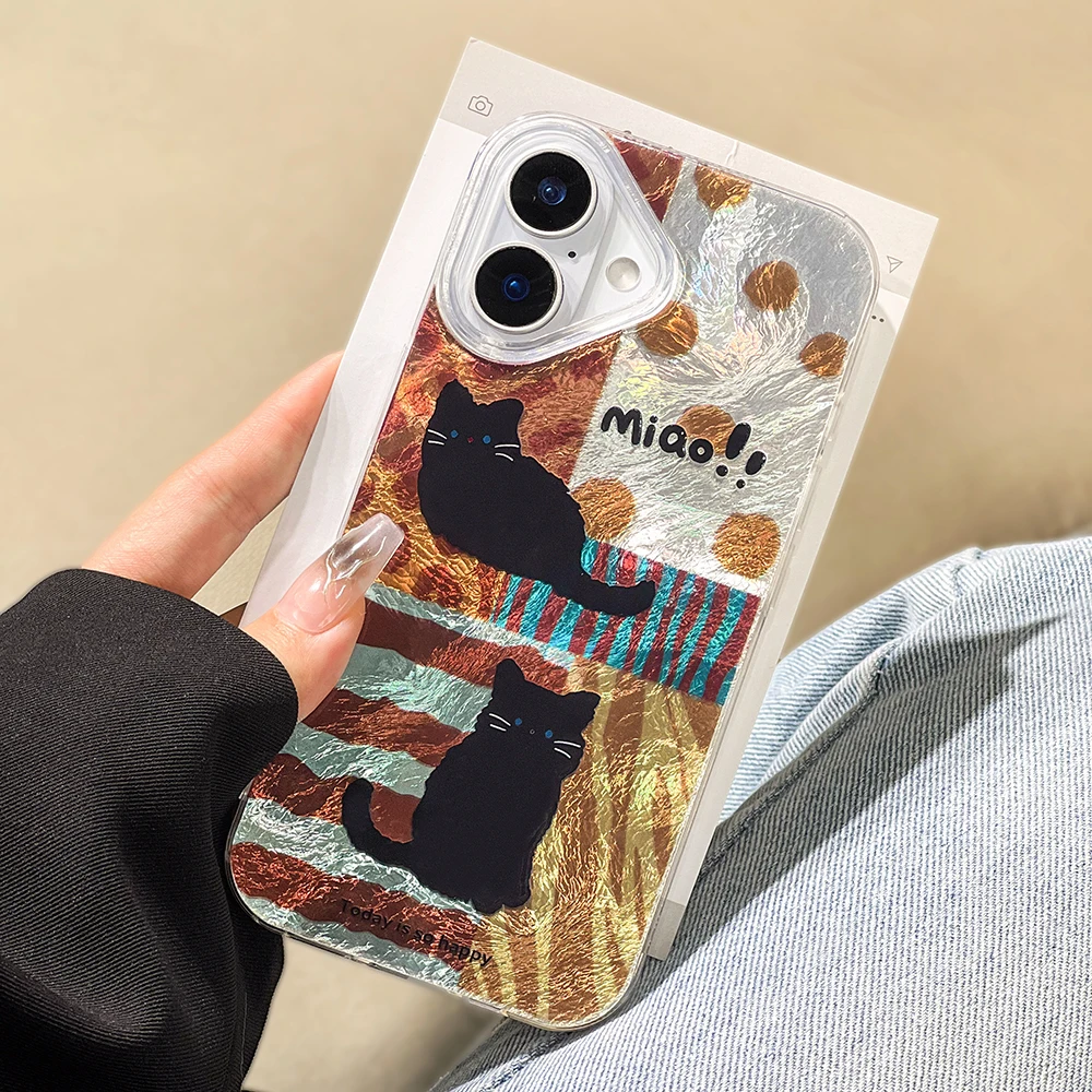Funda de teléfono pintada con bonito gato de lujo para iPhone 11 13 16 15 14 12 Pro Max 16promax 15promax 14promax Funda suave a prueba de golpes