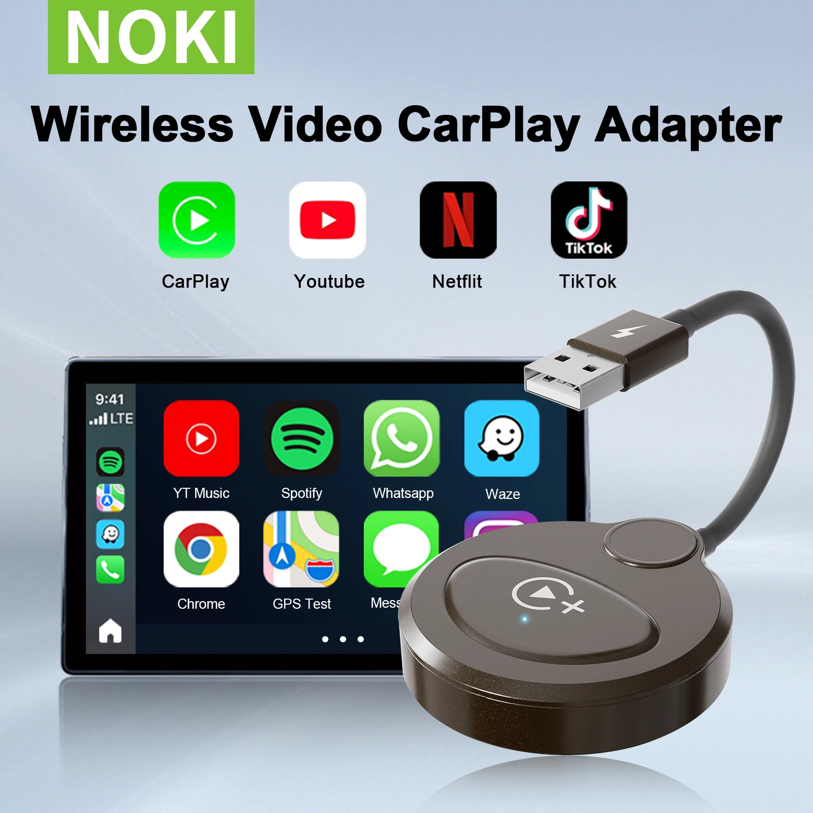 Adaptador inalámbrico Carplay con Youtube/Netflix/Tiktok, Dongle USB Carplay inalámbrico para Carplay con cable de fábrica a Wireless - imagen 2