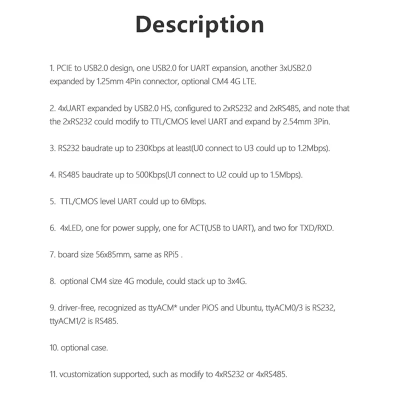MPUUART para Rpi 5 Pcie a USB UART HAT + funda para Raspberry Pi 5 RS485 ISO RS232 USB2.0 4G LTE módulo fácil de instalar - imagen 5
