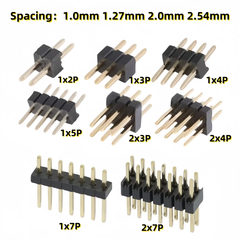 Cabezal de Pin de doble fila, conector de placa PCB separadora, 10 piezas, 1,0mm, 1,27mm, 2,0mm, 2,54mm, 1/2mm, P, 1x2/2P, 4P, 6-40p