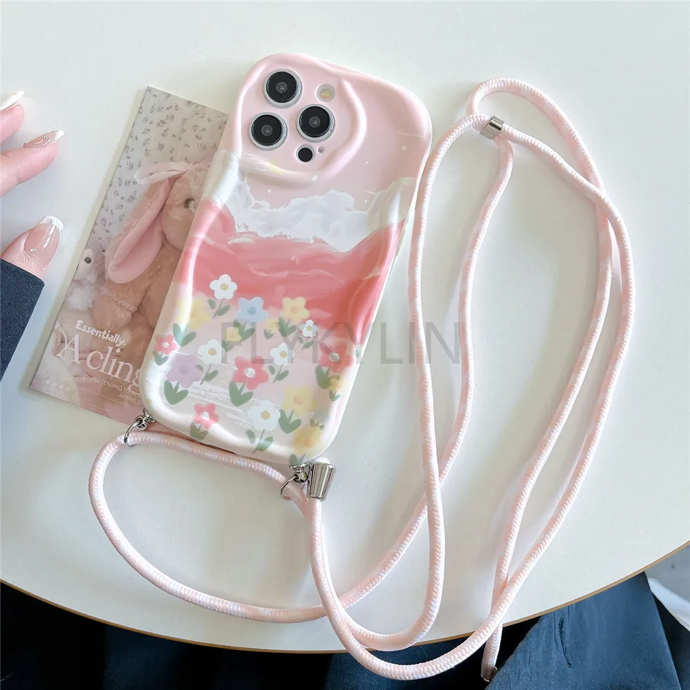 Funda con cordón cruzado para Samsung A55, A35, A05S, A05, A15, A25, A24, A34, A54, A14, A13, A23, A33, A53, A52, A32, A51, Flower Wave Edge Cover - imagen 3