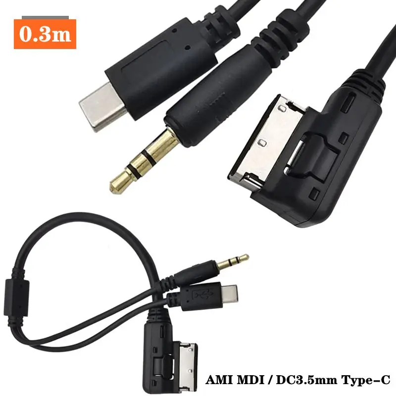 AMI MDI a DC3.5mm Audio estéreo + USB 3,1 Cable tipo C para conectar teléfonos móviles y tabletas Volkswagen Audi 0,3 M