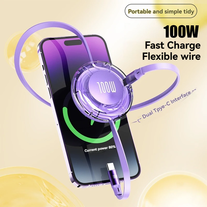 Cable retráctil tipo C de carga súper rápida de 100W 6A Cable cargador USB de 1M carga rápida Compatible con dispositivos USB-C