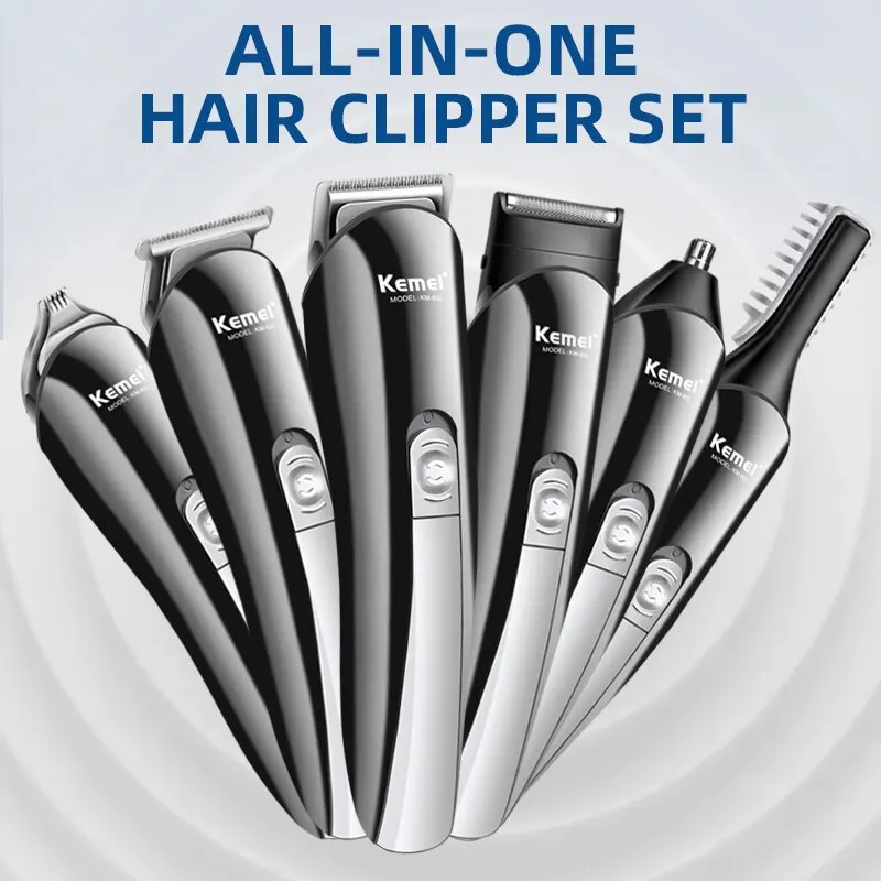 Kemei-cortadora de pelo recargable 6 en 1 para hombre, Afeitadora eléctrica de titanio, recortadora de barba, herramientas de peinado, máquina de afeitar - imagen 3