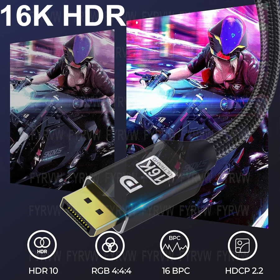 Cable DisplayPort de 16K, Cable DP2.1 DP1.4 240Hz 8K 4K 144Hz 165Hz, Cable de puerto de pantalla para vídeo, PC, portátil, TV, Cable de puerto de pantalla 8K - imagen 3