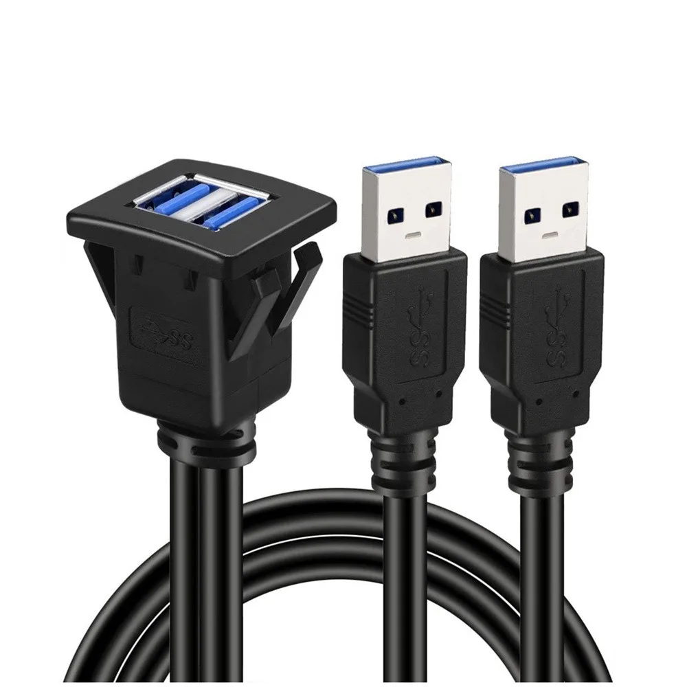 Cable impermeable USB 3,0 Dual para coche, Cable de extensión de montaje fijo roscado USB macho a hembra, para panel de instrumentos, barco, motocicleta - imagen 2