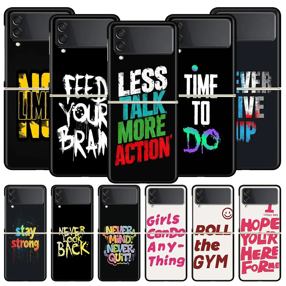 Funda de teléfono con citas de letras y escritura de grafiti para Samsung Galaxy Z Flip3 Flip4, carcasa dura plegable para Z Flip 3 4 5 6 7