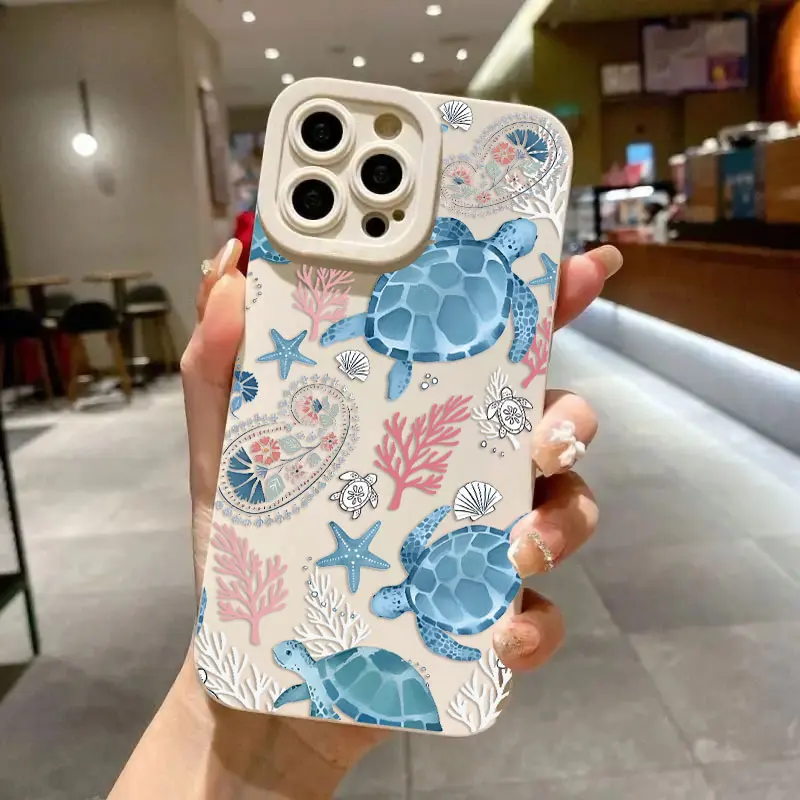 Funda de teléfono de pantalla completa con diseño de tortuga de dibujos animados de verano para iPhone 16 15 14 13 12 11 X XR Xs 8 7 Plus Pro Max, funda de silicona - imagen 3
