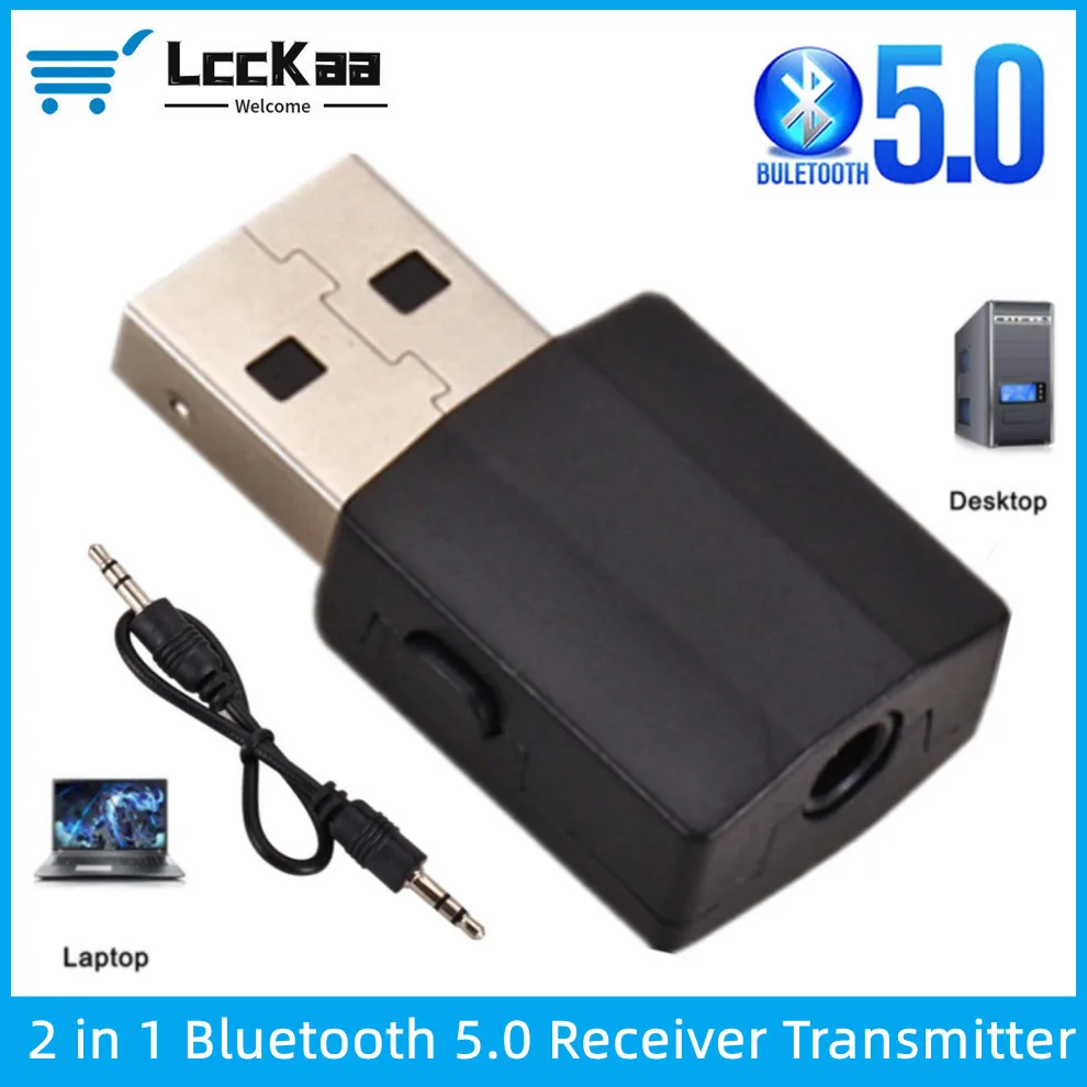LccKaa Transmisor Inalámbrico 2 en 1 Bluetooth 5,0 Mini Adaptador Música Auxiliar 3,5mm Radio Coche TV Auriculares - Vista principal del producto
