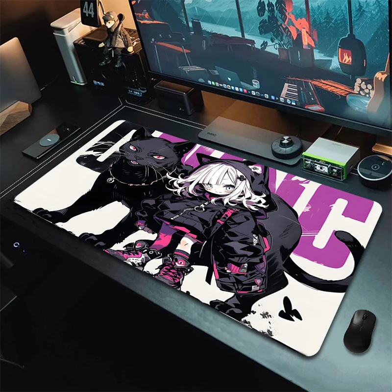 Alfombrilla de ratón para Gamer, alfombrilla de goma para ratón Kawaii de Anime para niñas, alfombrilla grande para ratón de gato bonito XXL, alfombrilla para teclado para juegos, alfombrilla de escritorio para ordenador portátil con borde de bloqueo - imagen 3