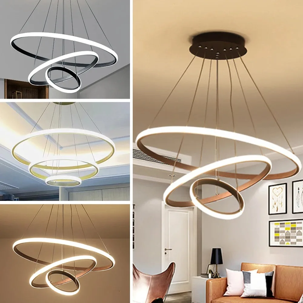Lámpara colgante LED moderna y sencilla, adorno de decoración de alto brillo para sala de estar, comedor, dormitorio, lámpara colgante ajustable - imagen 3